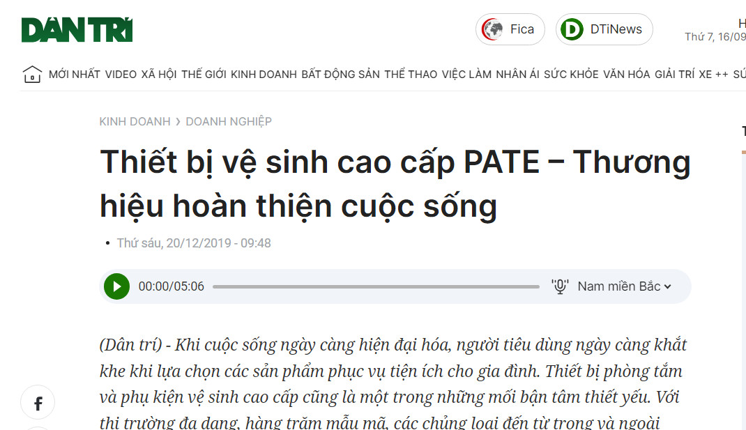 Thiết bị vệ sinh cao cấp PATE – Báo Dân trí